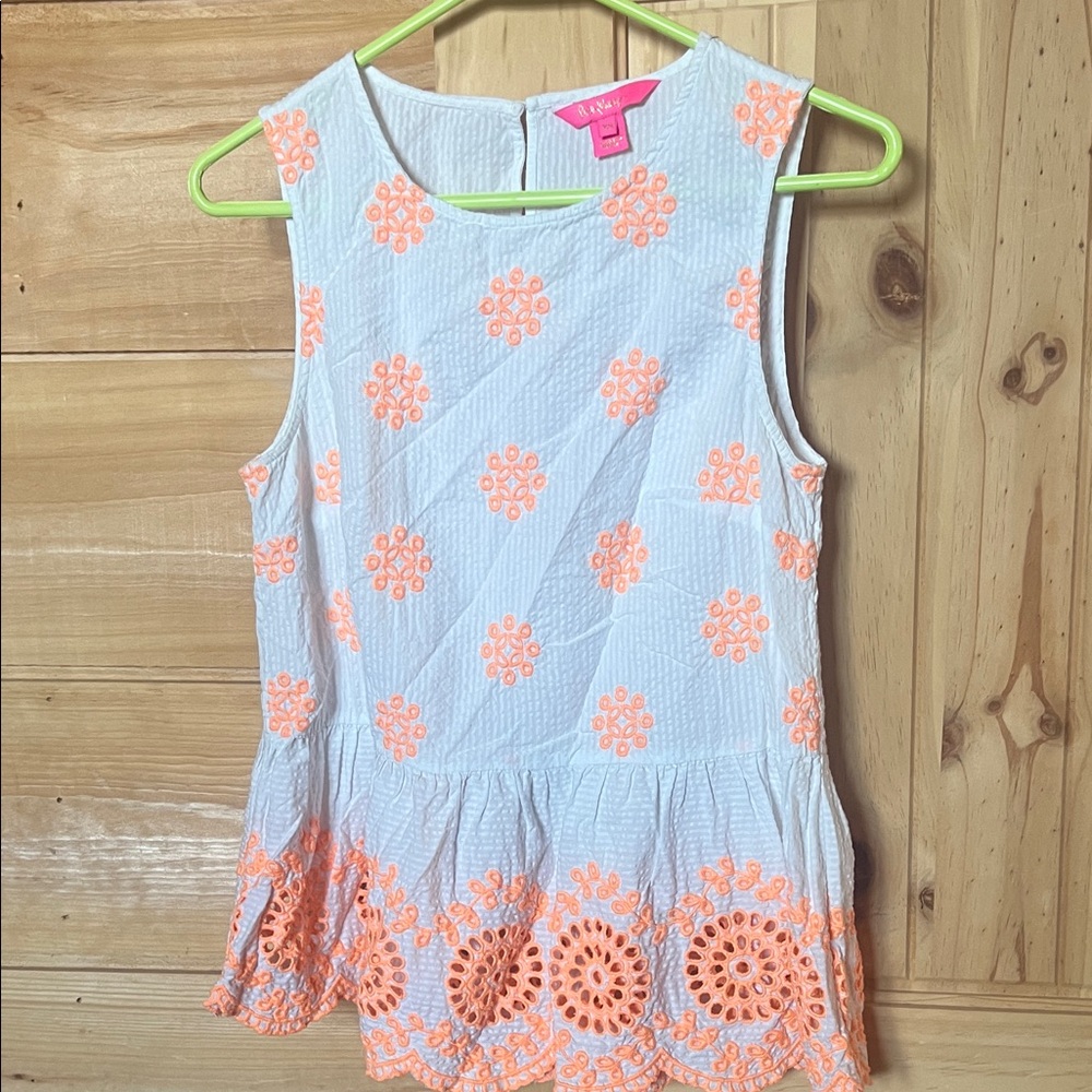 Lilly Pulitzer White Top with Bright Orange Floral Accents